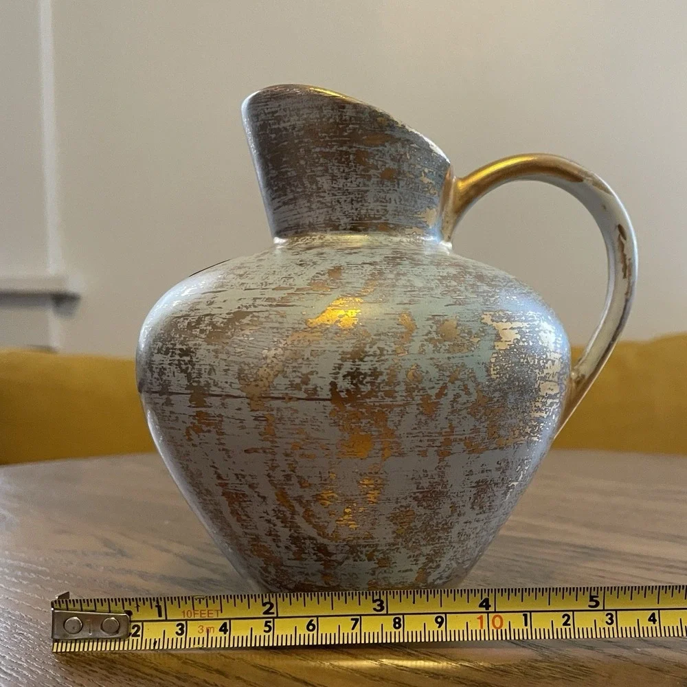 Stangl Pottery‎ Turquoise Gold Pitcher Vase Vintage MCM #4060